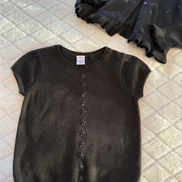 Girls black 2 piece embellished sweater set w/faux fur collar - Gymboree size 7 - Picture 4 of 6